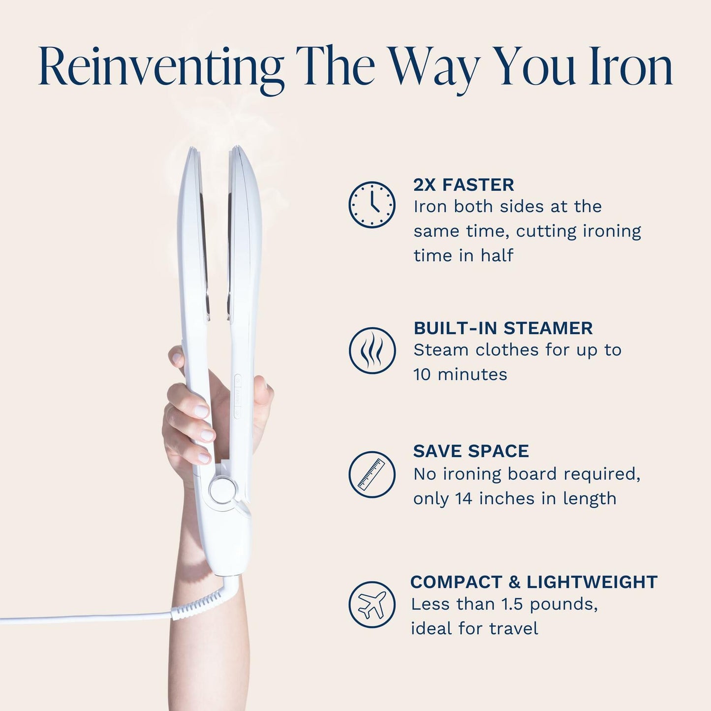 Nori Press Travel Steam Iron Handheld 6 Fabric Settings White
