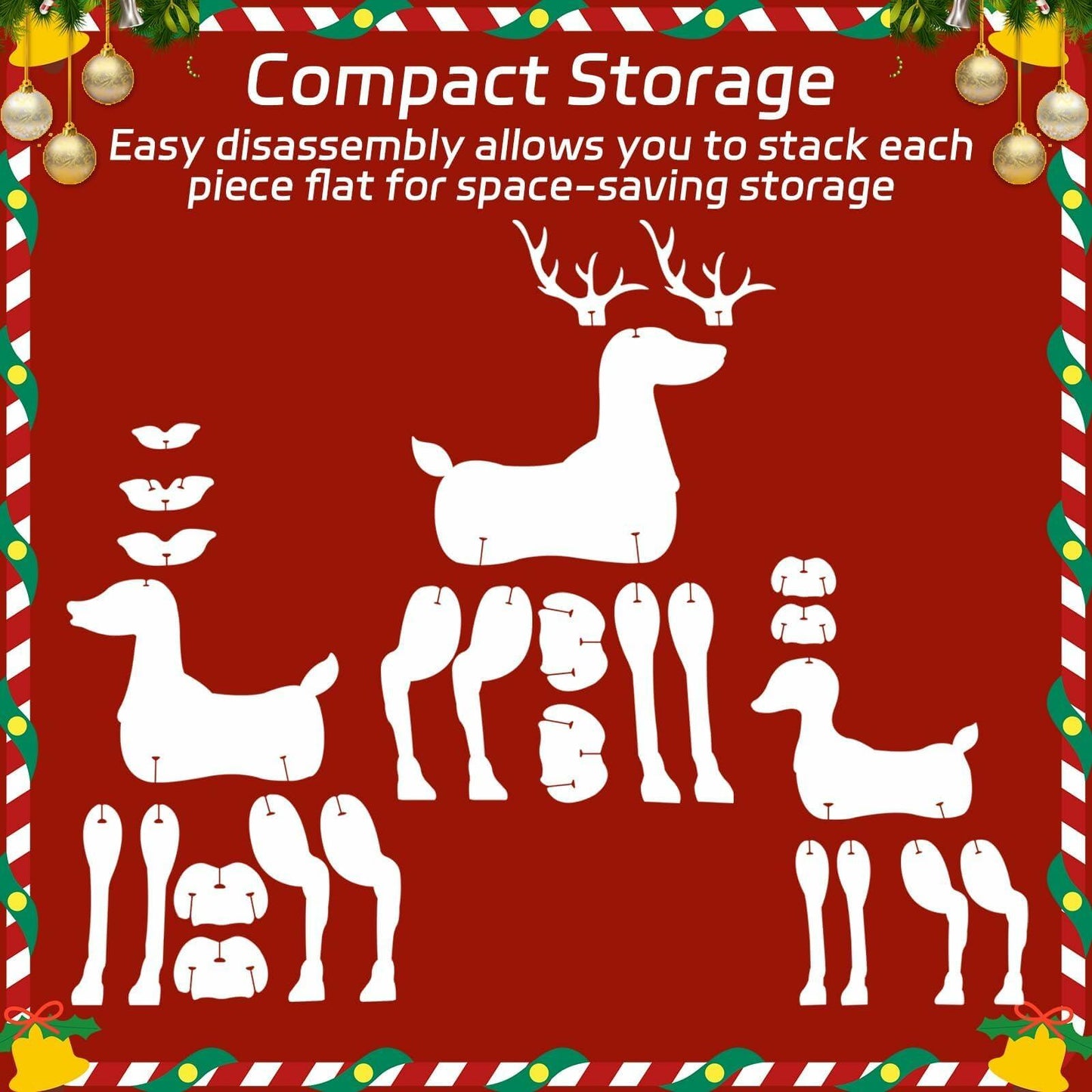 3 Pc Christmas Outdoor Reindeer Yard Sign White PVC 56x42x31in Set