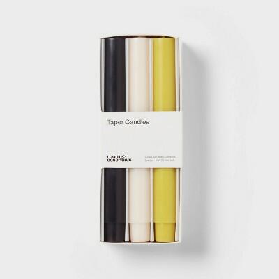 Room Essentials 6pk Taper Candle Set Black White Yellow Wax Holiday Decor