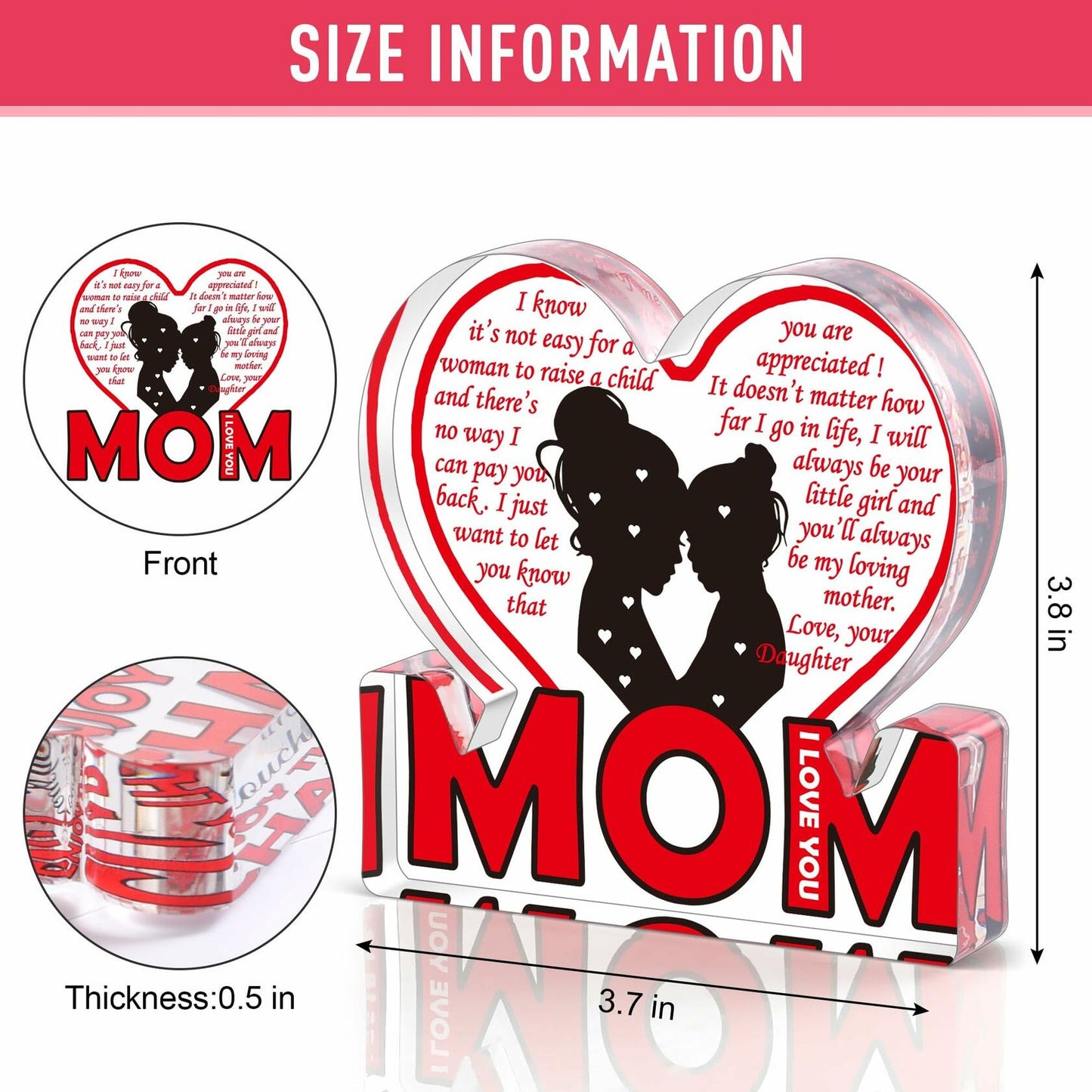 Love Mom Mother's Day Acrylic Plaque Desk Decoration Sign Gift