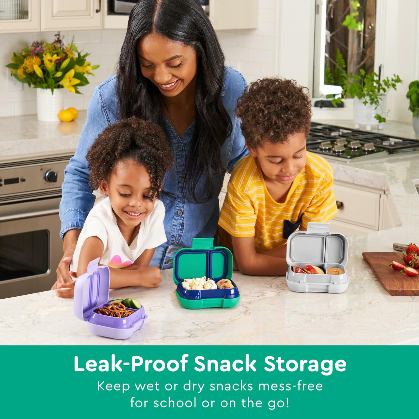 Bentgo Kids Snack 2-Compartment Leak-Proof Bento Box Green Navy