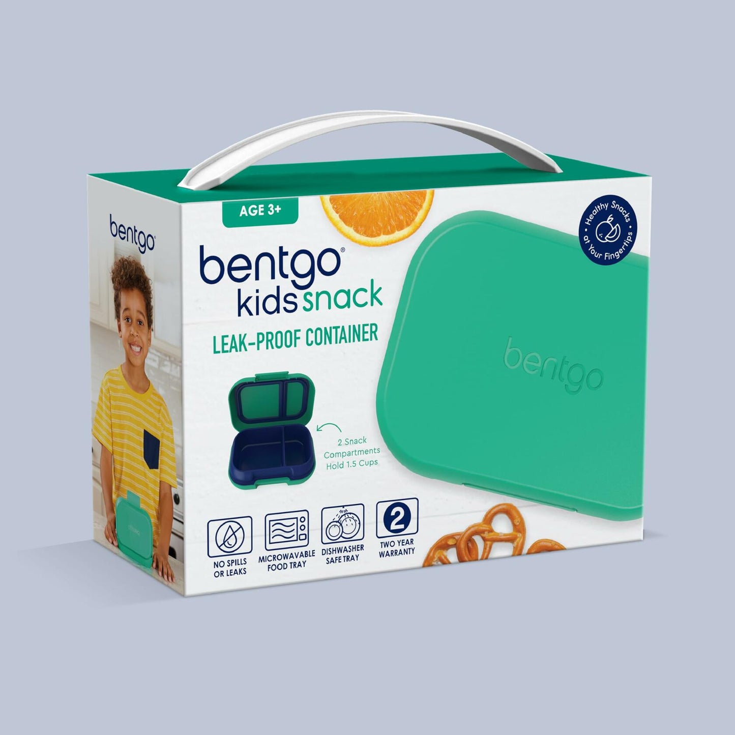 Bentgo Kids Snack 2-Compartment Leak-Proof Bento Box Green Navy