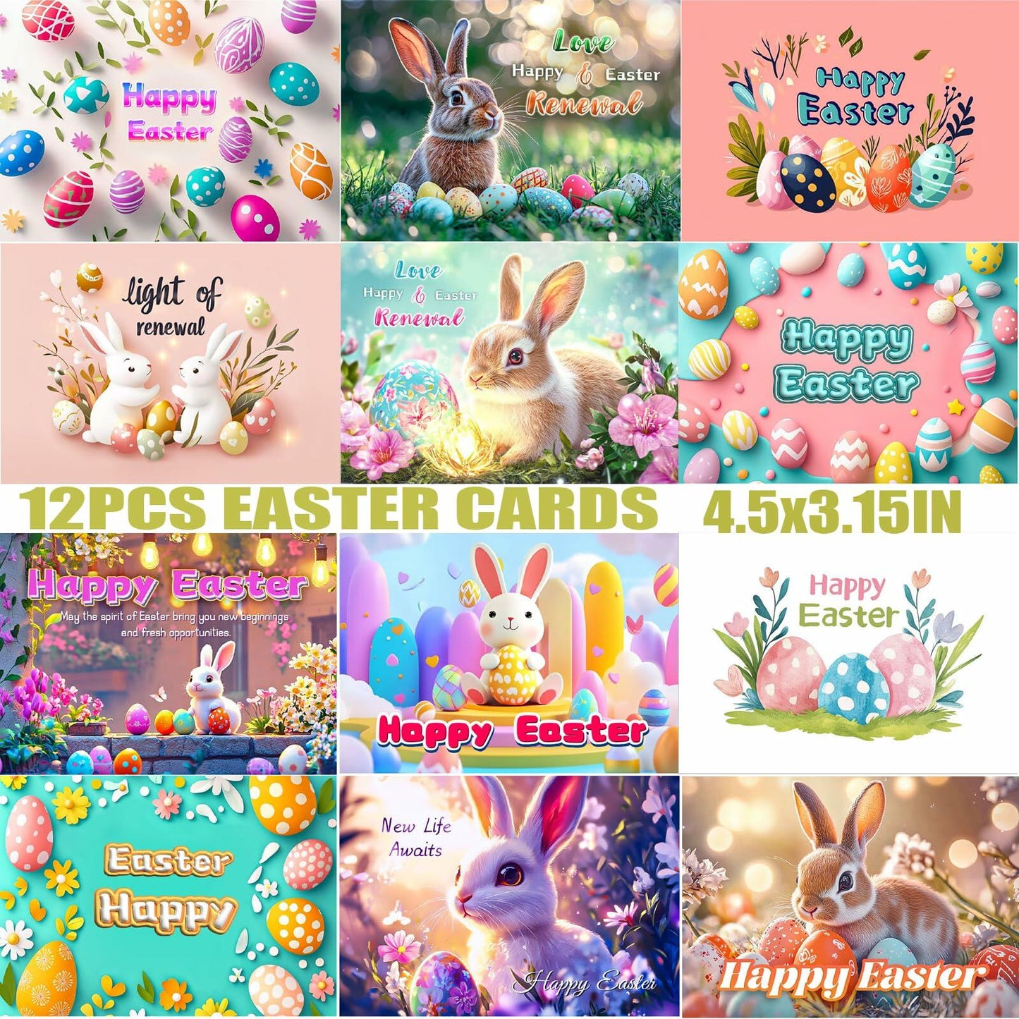 12PCS Easter Bunny Bracelets with Cards Basket Stuffers Eggs Fillers