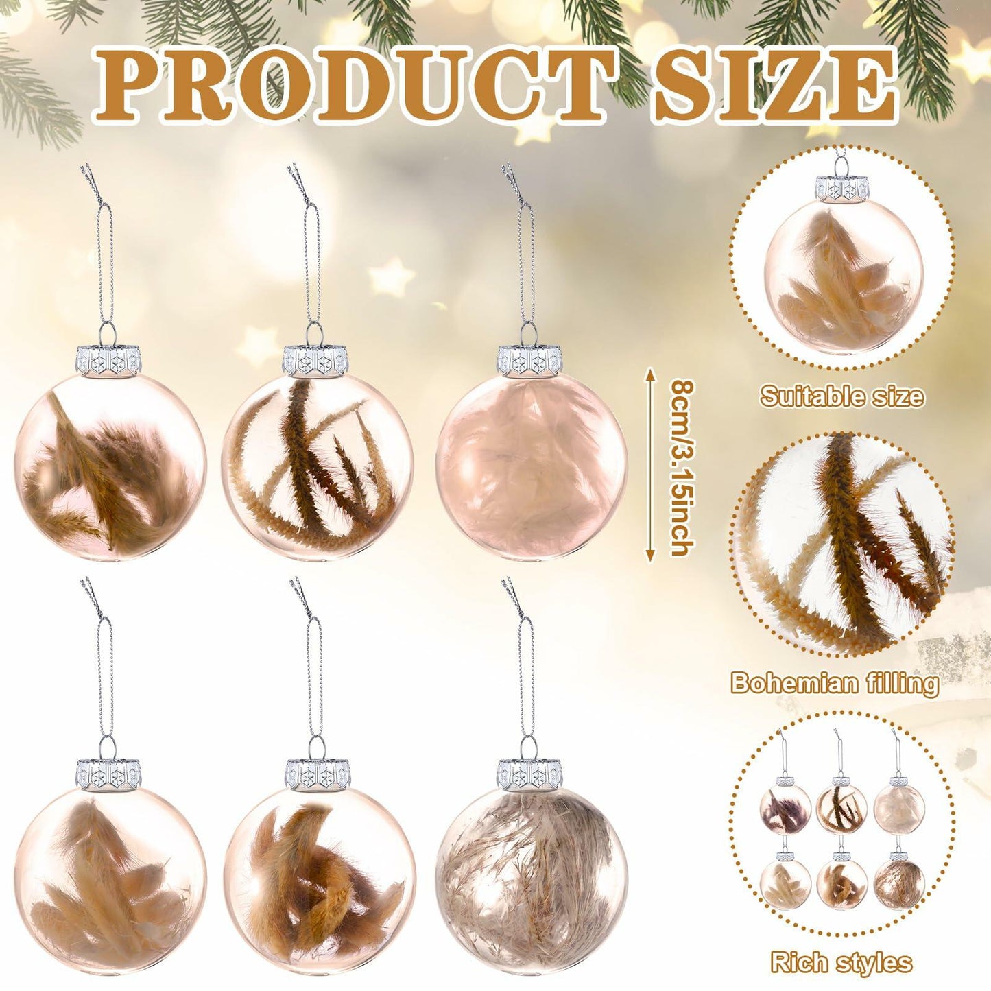 Syhood 6 Pcs Farmhouse Christmas Ball Ornaments 3.15 Inch Clear Plastic