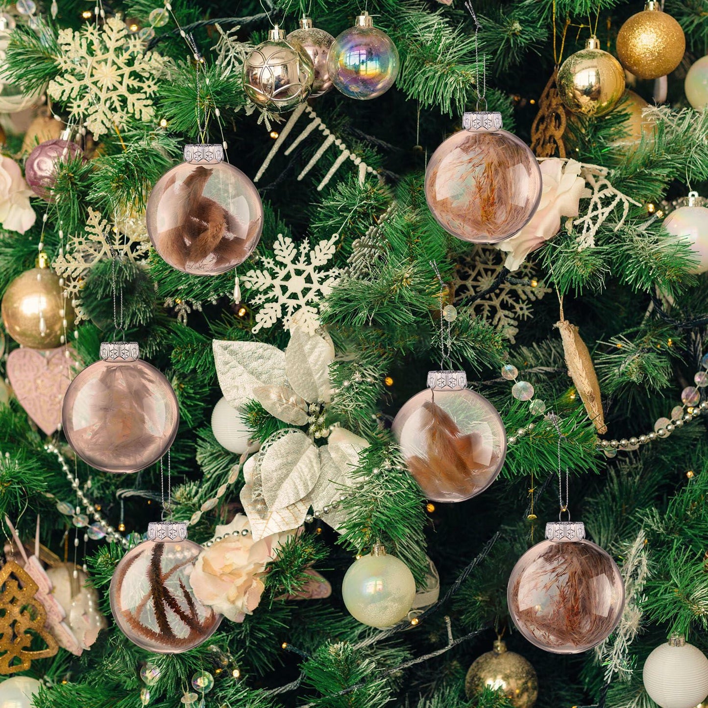 Syhood 6 Pcs Farmhouse Christmas Ball Ornaments 3.15 Inch Clear Plastic