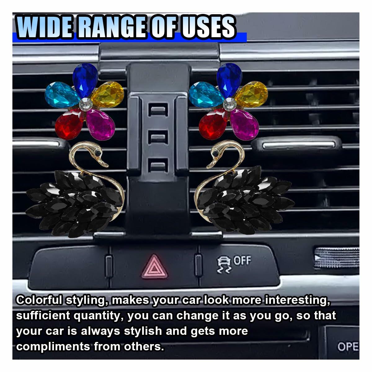 Bling Swan Car Air Vent Clips 4PCS Crystal Rhinestone Diffuser Pink