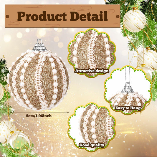 Civaner 16 Pcs Christmas Ball Ornaments Pearl Champagne Sequin Shatterproof