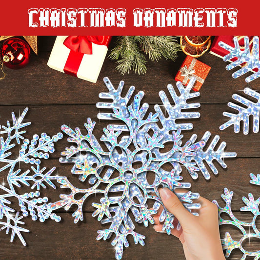 EIMMBD 8pcs Large Plastic Glitter Snowflake Ornaments Silver Winter Decor