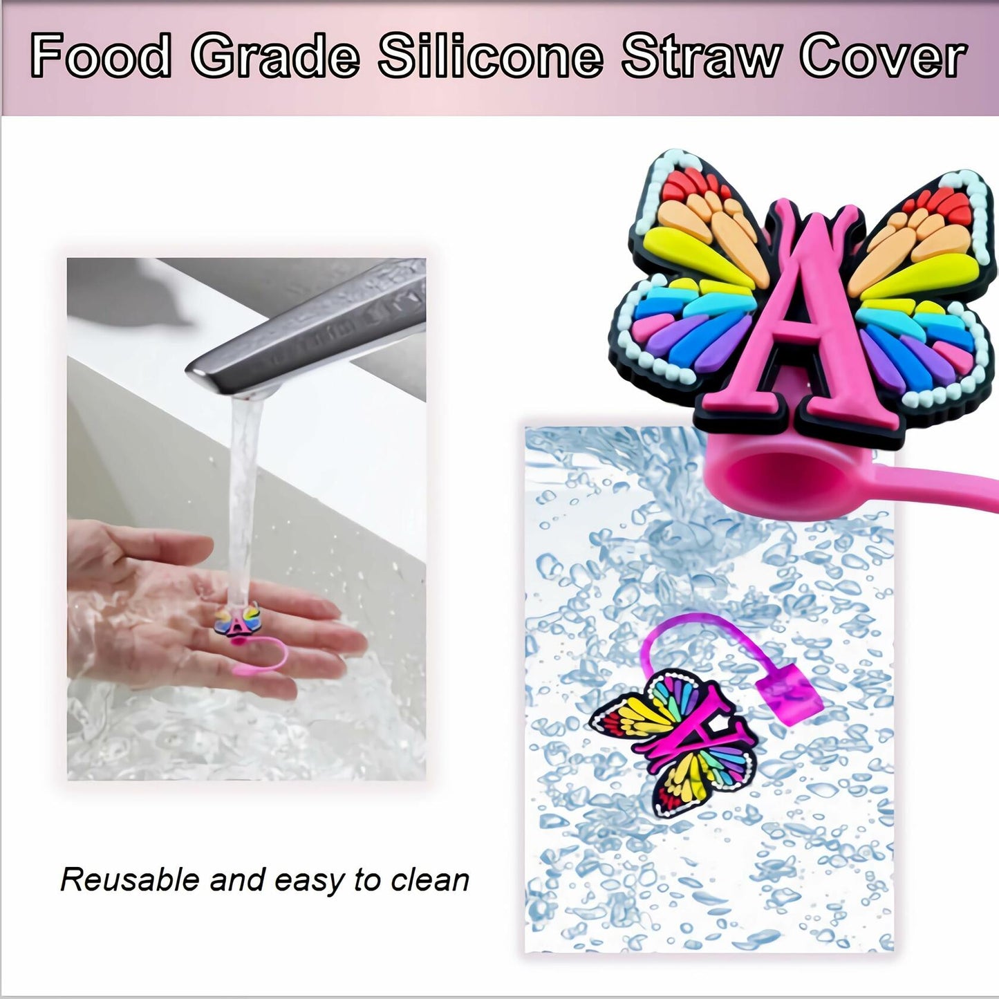IN CHENTHY Silicone Straw Covers 2pcs Topper + Charm Chain + Stickers S