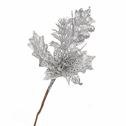 Giga Gud 5pcs 9in Christmas Glitter Berries Stems Silver Holiday Decor