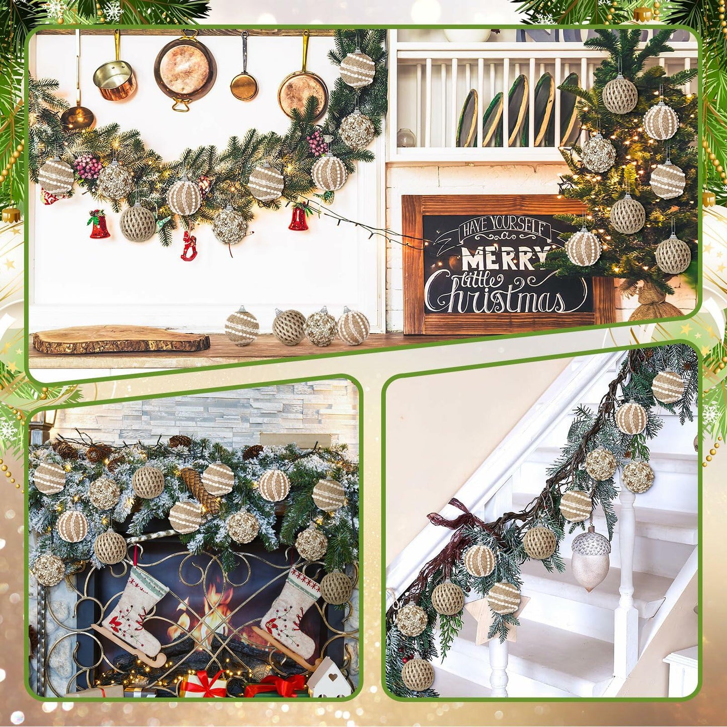 Civaner 16 Pcs Christmas Ball Ornaments Pearl Champagne Sequin Shatterproof