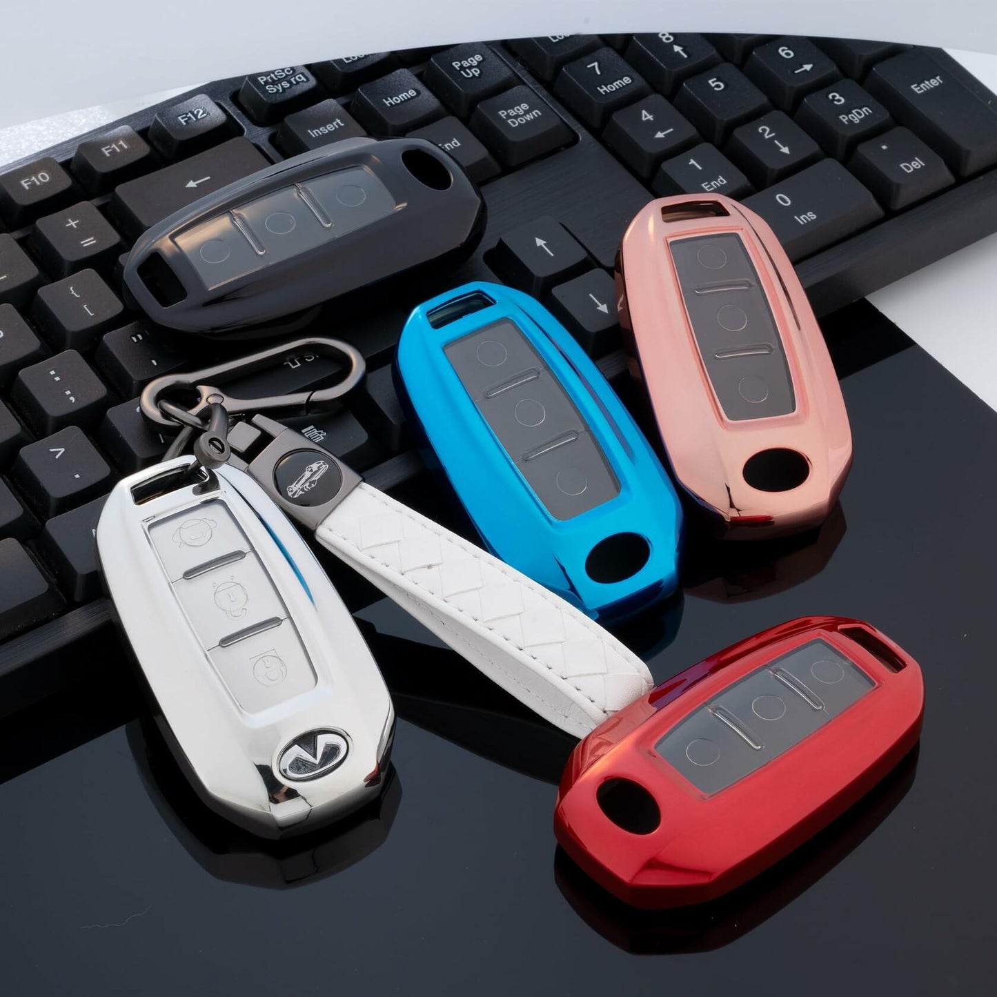 Flensent Infiniti Key Fob Cover with Keychain for Q50 Q60 QX60 QX50 QX55 Black