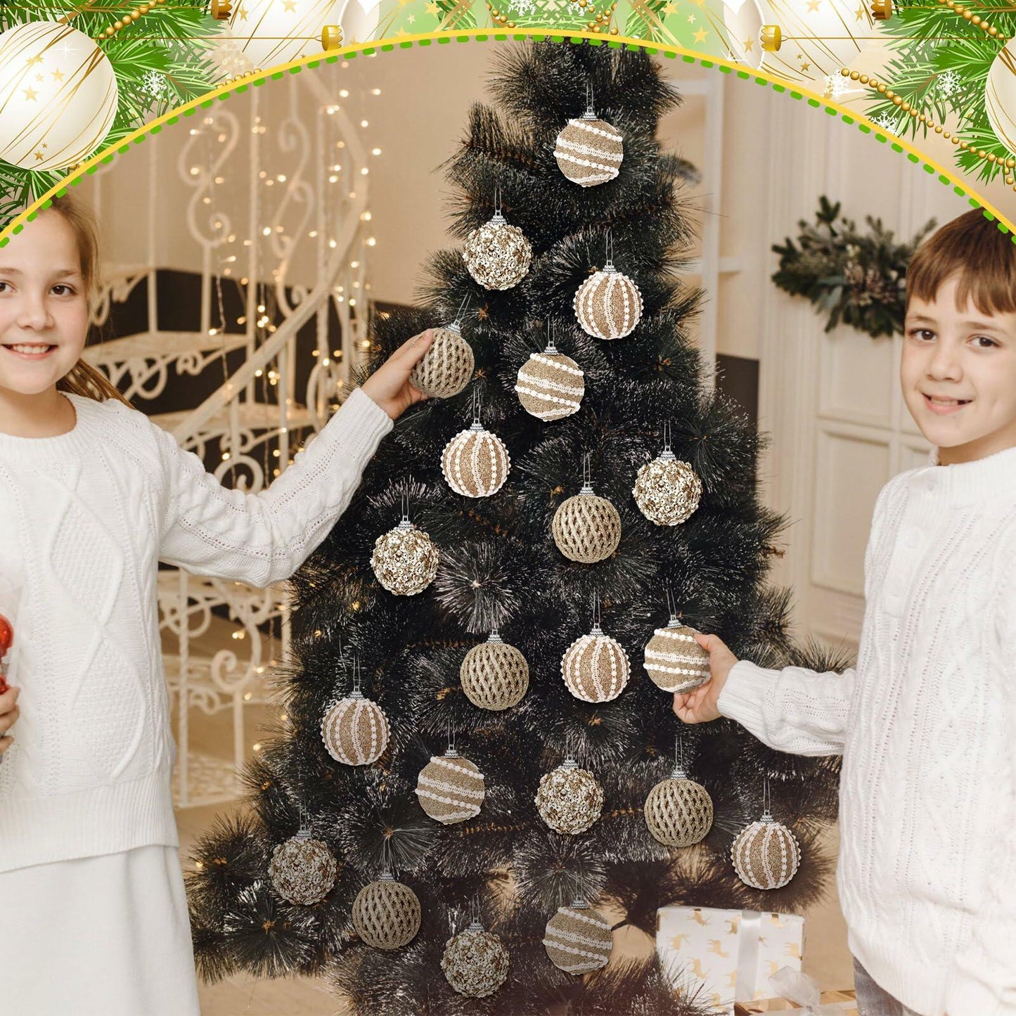 Civaner 16 Pcs Christmas Ball Ornaments Pearl Champagne Sequin Shatterproof