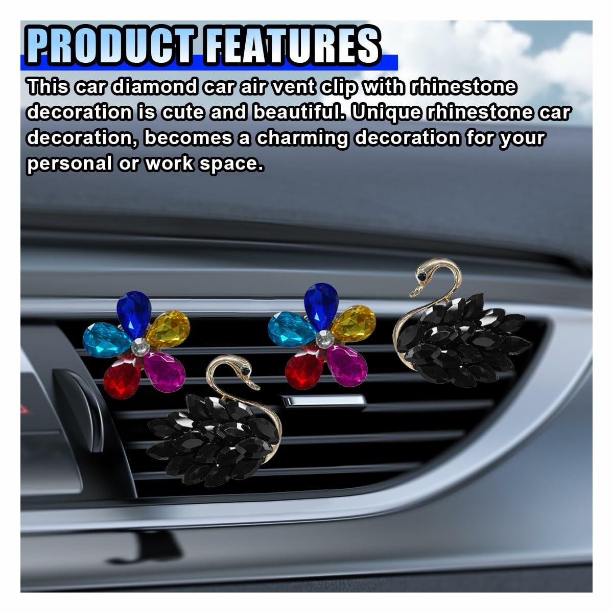 Bling Swan Car Air Vent Clips 4PCS Crystal Rhinestone Diffuser Pink