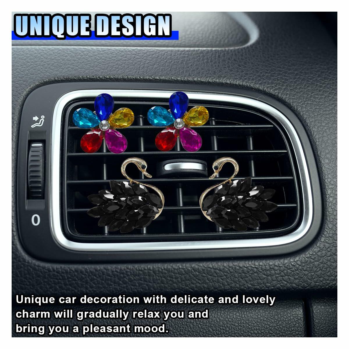 Bling Swan Car Air Vent Clips 4PCS Crystal Rhinestone Diffuser Pink
