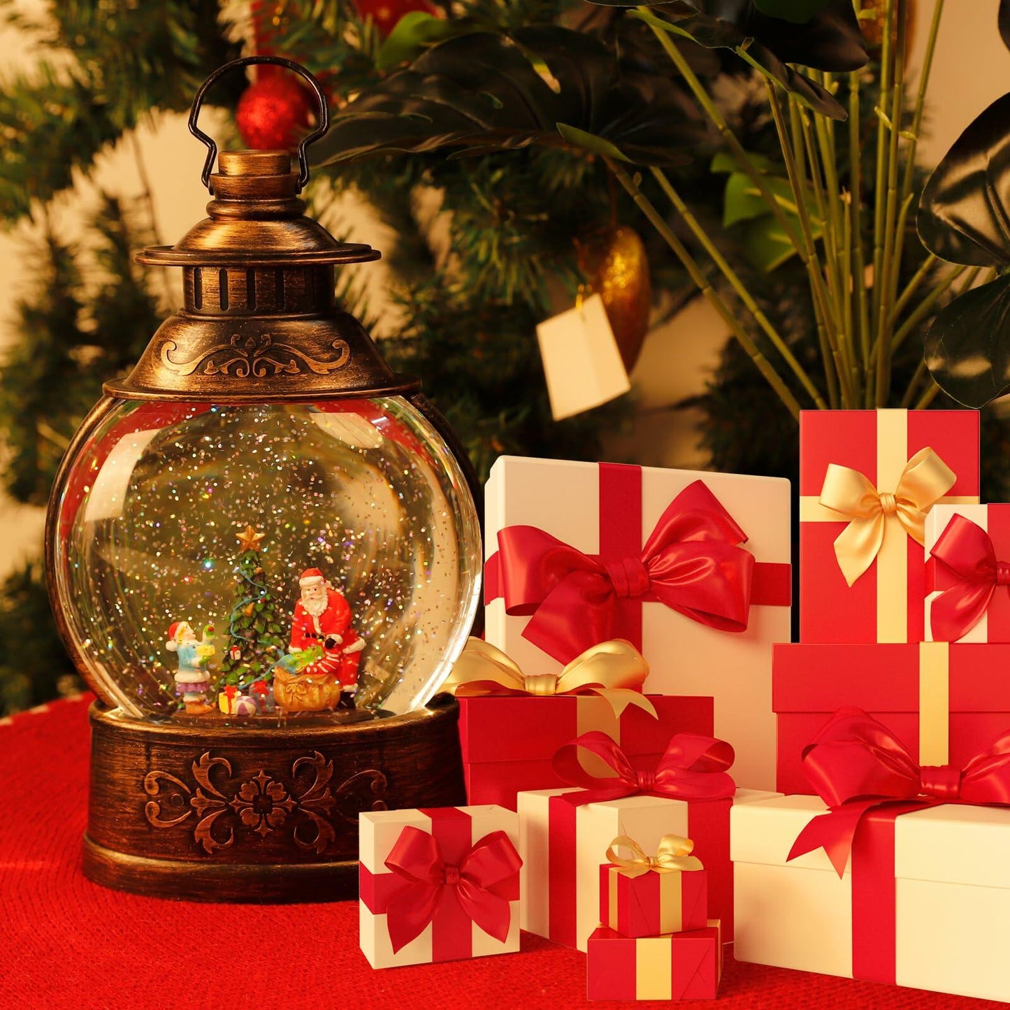 12.2" Christmas Musical Snow Globe Lantern Battery Operated USB