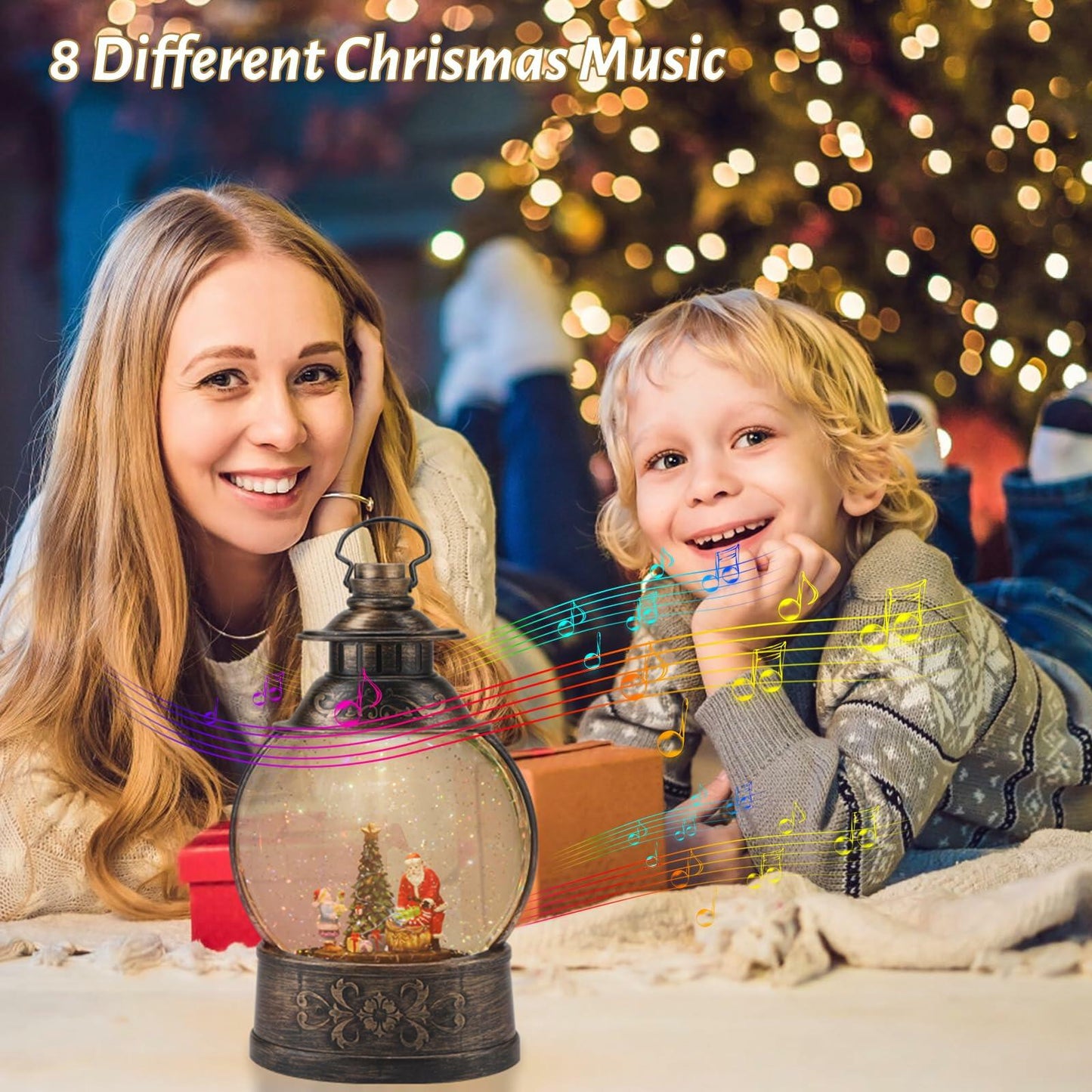 12.2" Christmas Musical Snow Globe Lantern Battery Operated USB