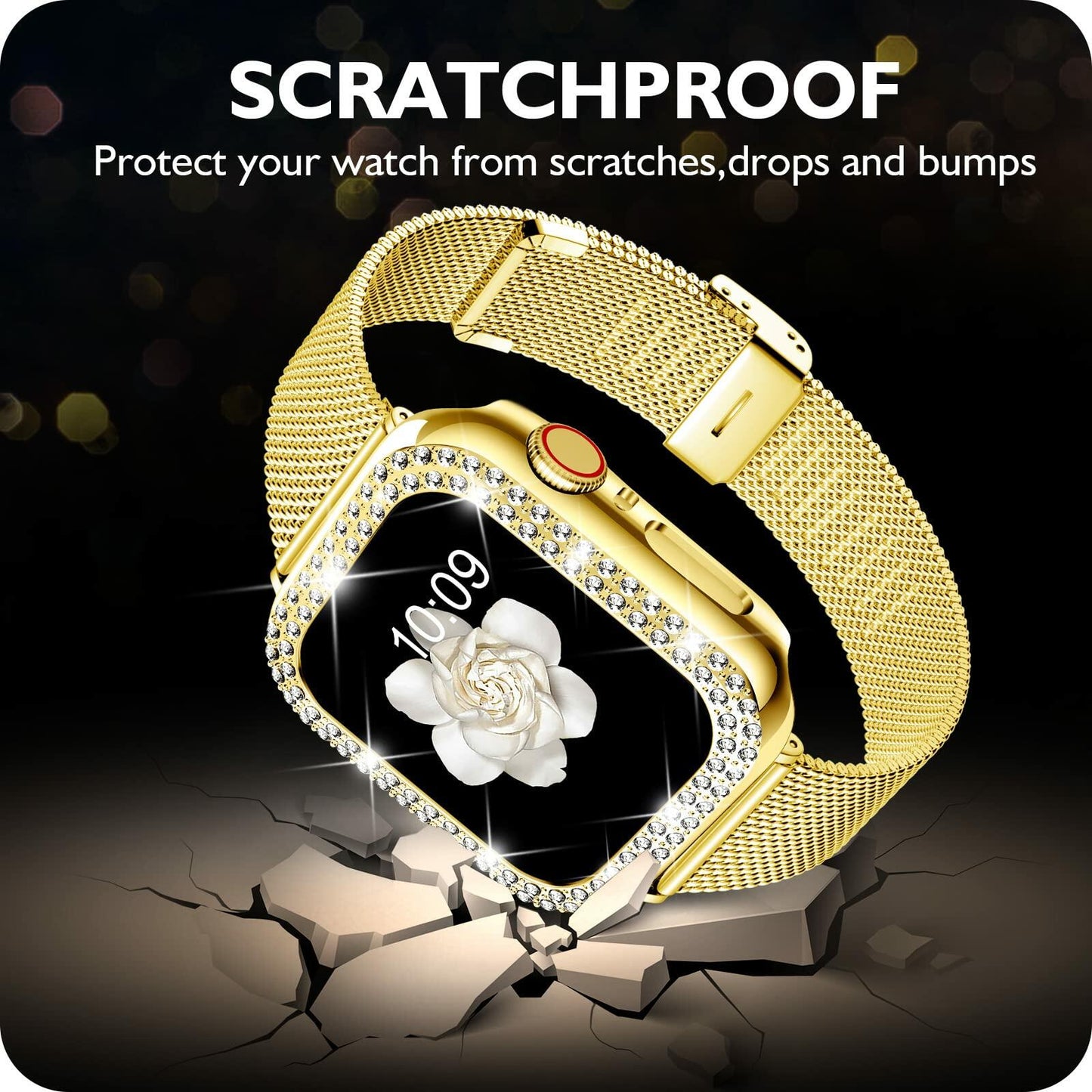 DABAOZA Apple Watch Band Crystal Rhinestone Case Mesh Strap 38mm Starlight