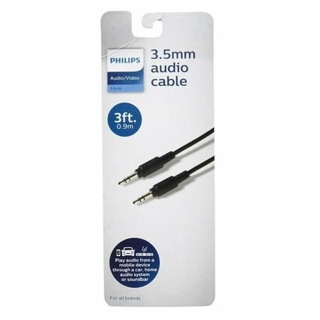Philips 3.5mm Audio Cable Male to Male 3ft Black Portable