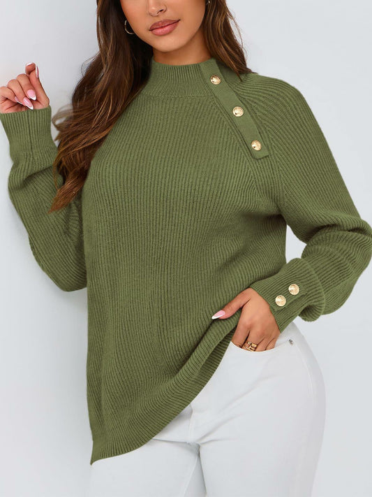 PRETTYGARDEN Womens Ribbed Knit Raglan Mock Neck Sweater Beige Size S