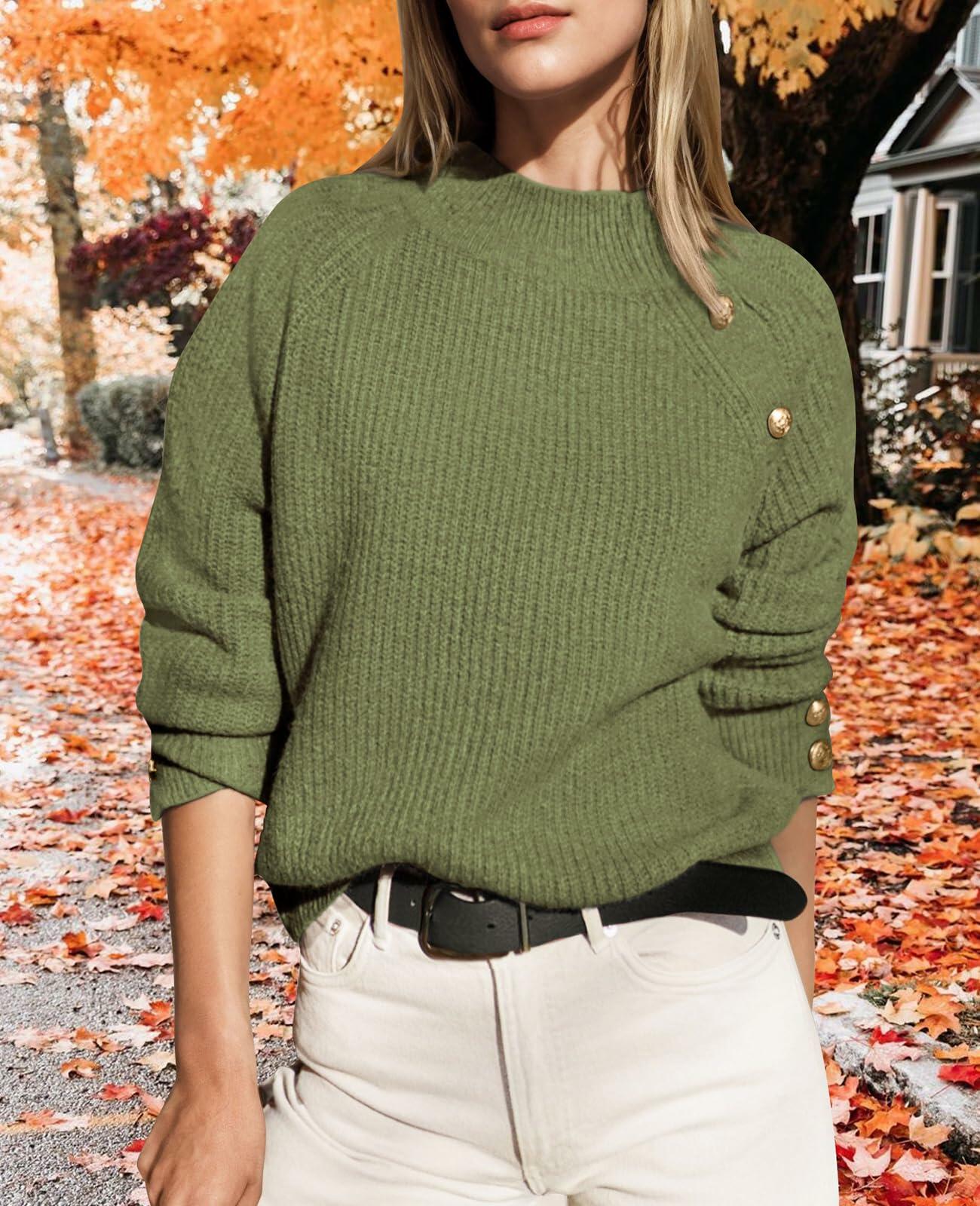 PRETTYGARDEN Womens Ribbed Knit Raglan Mock Neck Sweater Beige Size S
