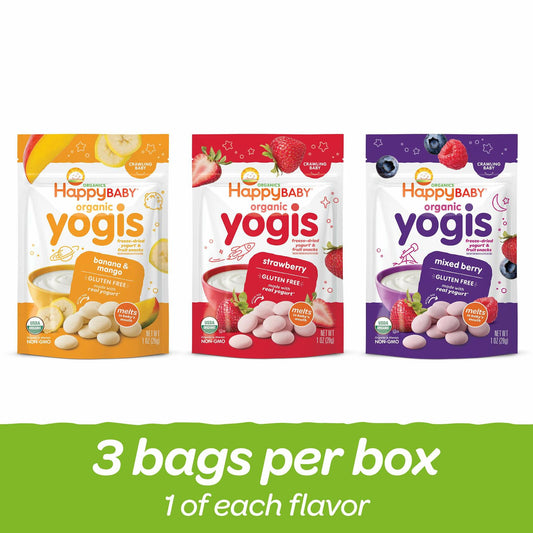 Happy Baby Organics Yogis Freeze-Dried Yogurt Fruit Snacks 3 Flavor 3oz Pack