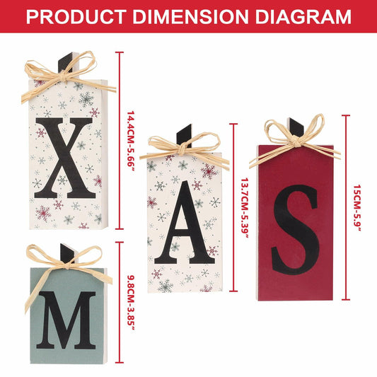SY Super Bang Rustic Wooden Xmas Sign Decorations 4PCS Farmhouse Holiday