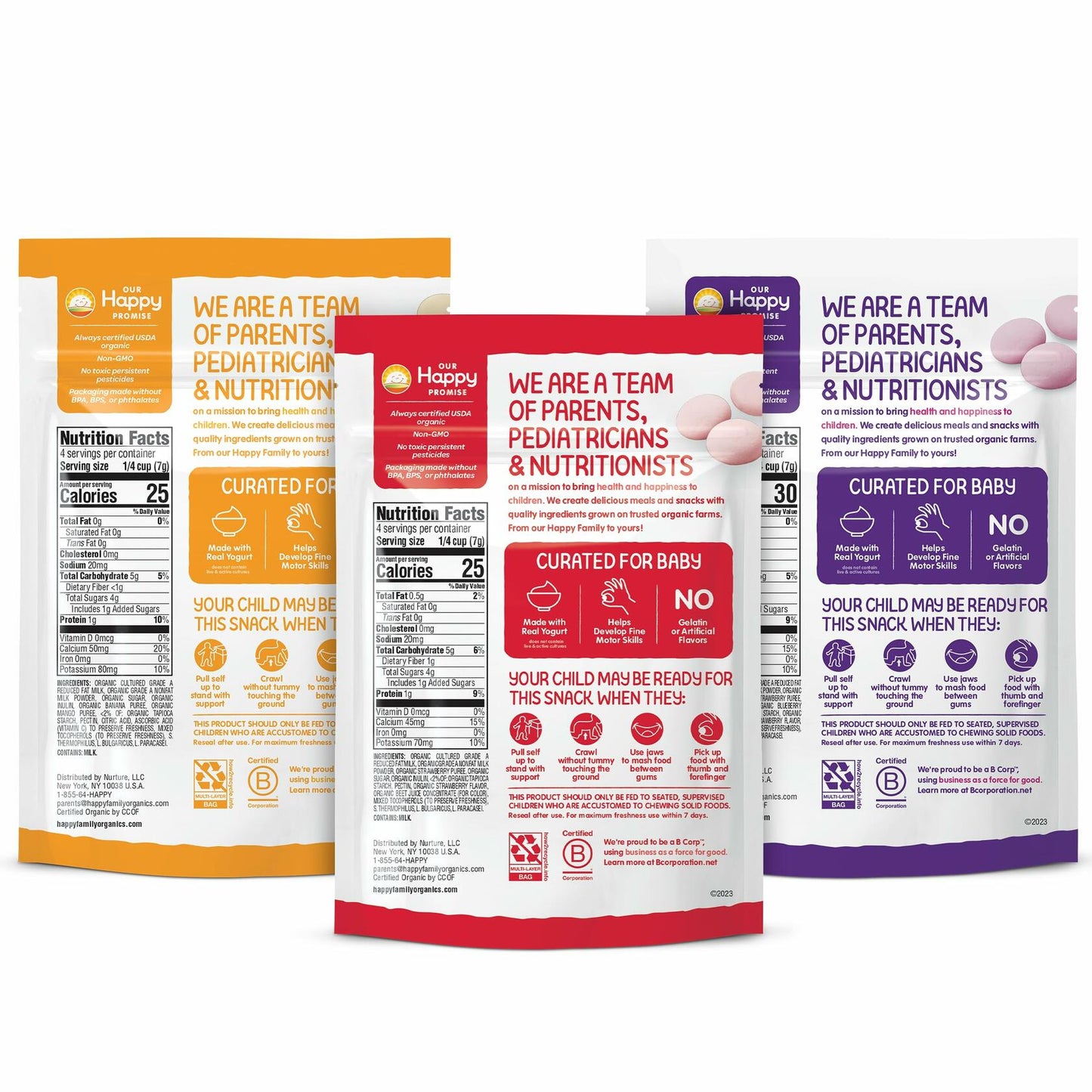 Happy Baby Organics Yogis Freeze-Dried Yogurt Fruit Snacks 3 Flavor 3oz Pack