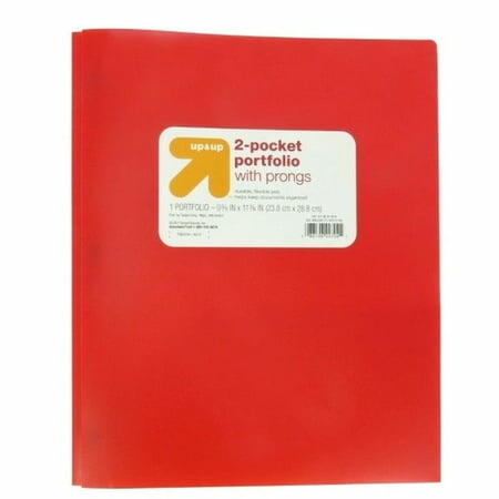 up&up 2 Pocket Plastic Folder with Prongs Red 50 Sheet Capacity Polypropylene