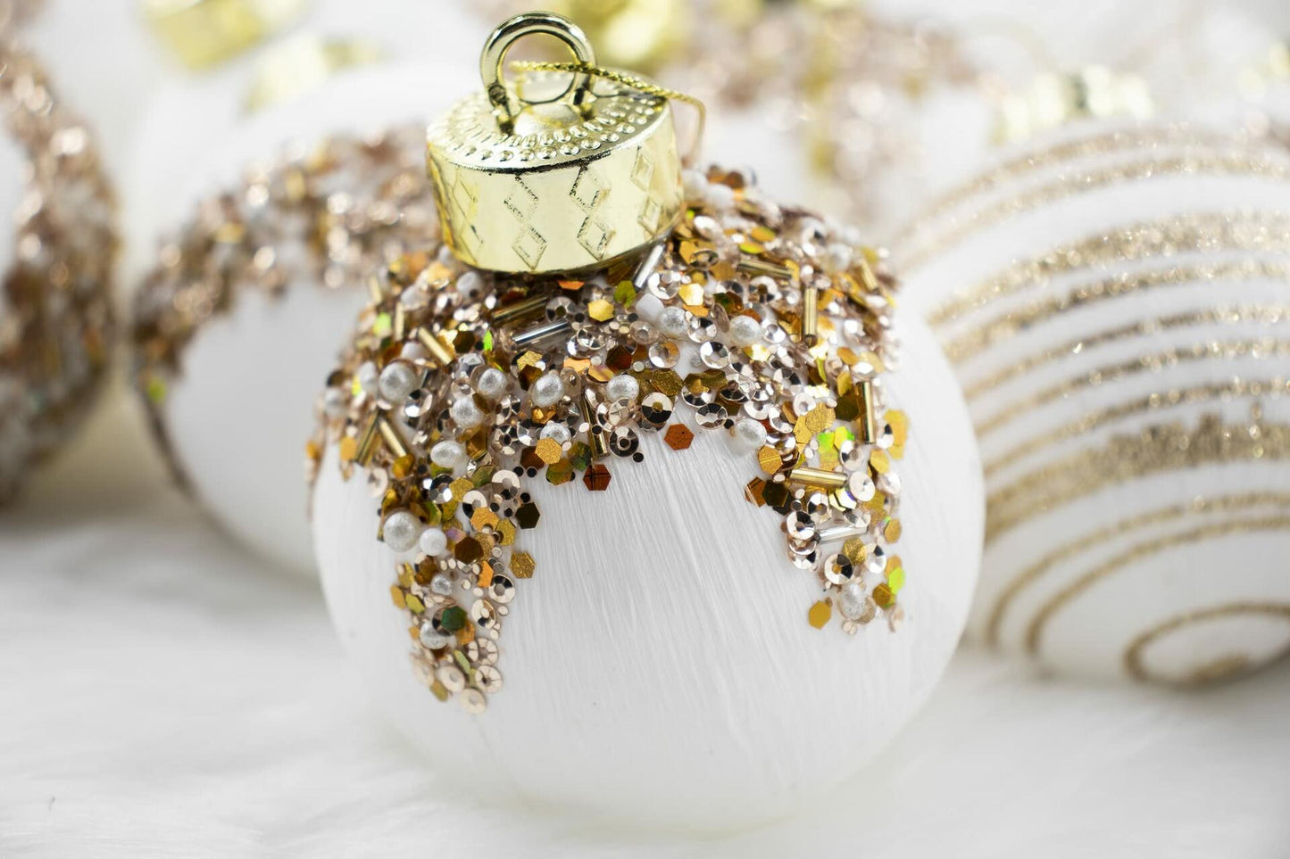 Satin Christmas Balls Ornaments 12Pcs 3.15" White Silk Hanging Decor