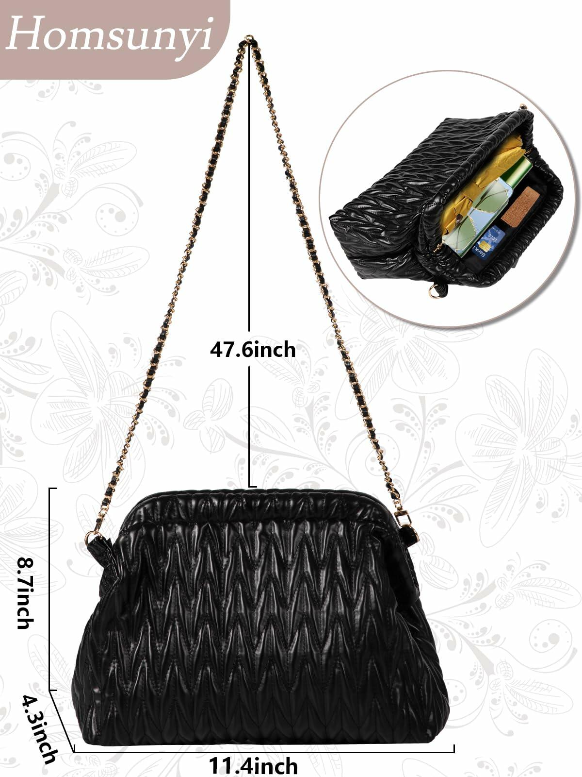 Homsunyi Women's Pleated Quilted PU Clutch Bag Evening Handbag