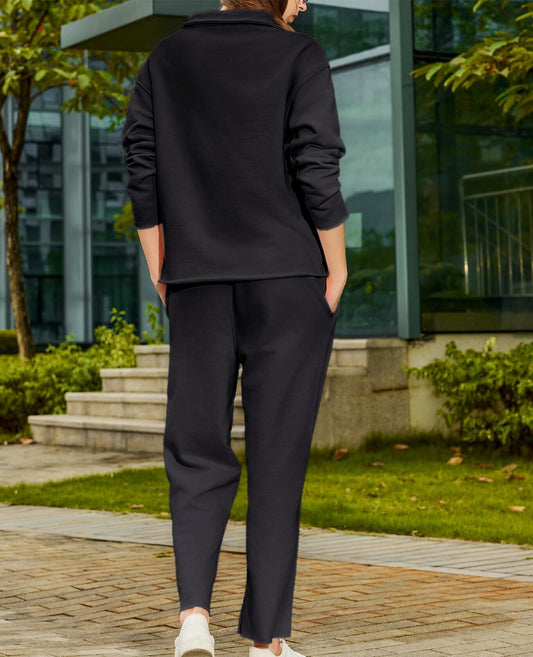 Yioaga Women Tracksuit 2 Piece Set Pullover Sweatshirt Sweatpants Black Size XL
