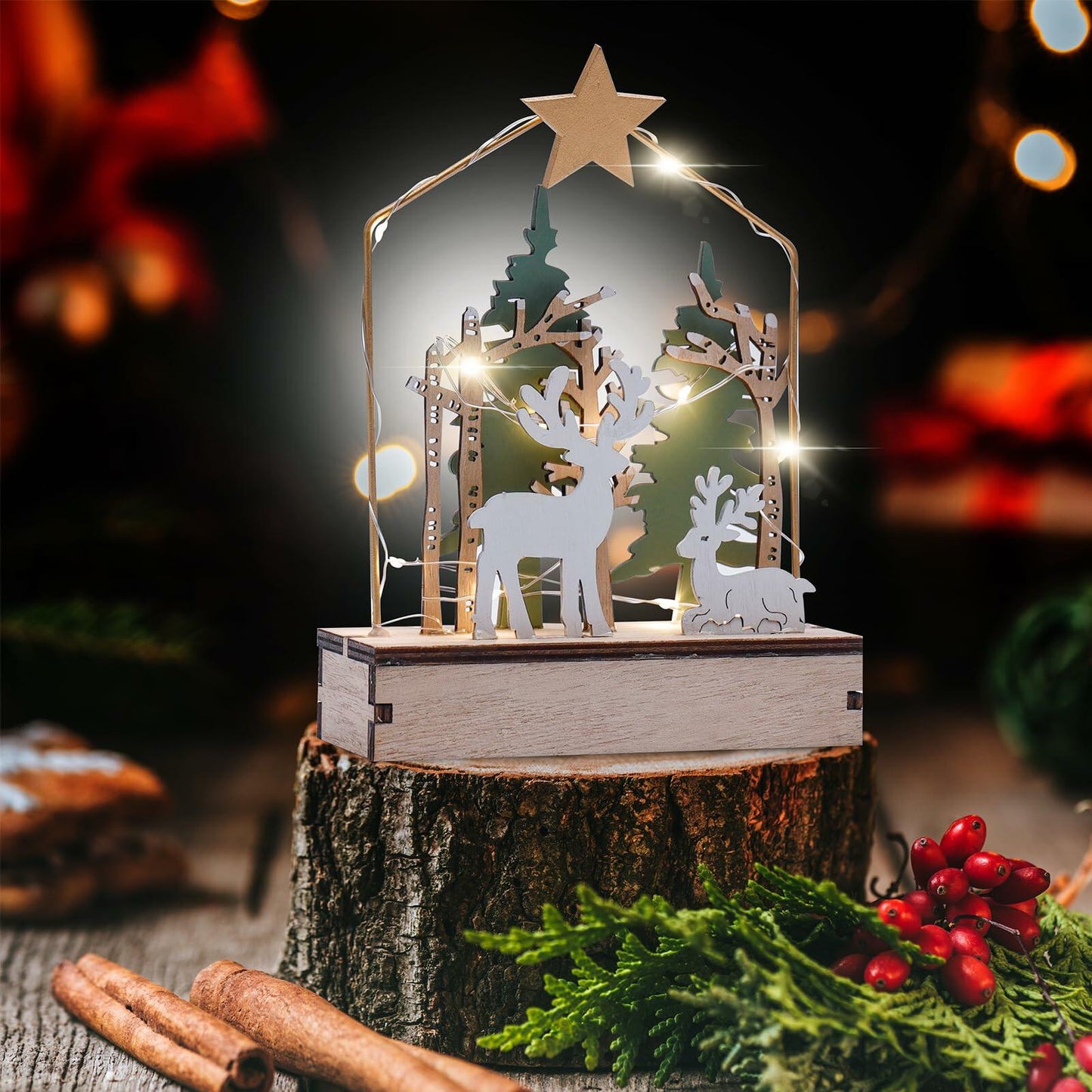 MYISUB Christmas Reindeer LED Wooden Ornaments Small 6.7x3.5x2.36 Inches