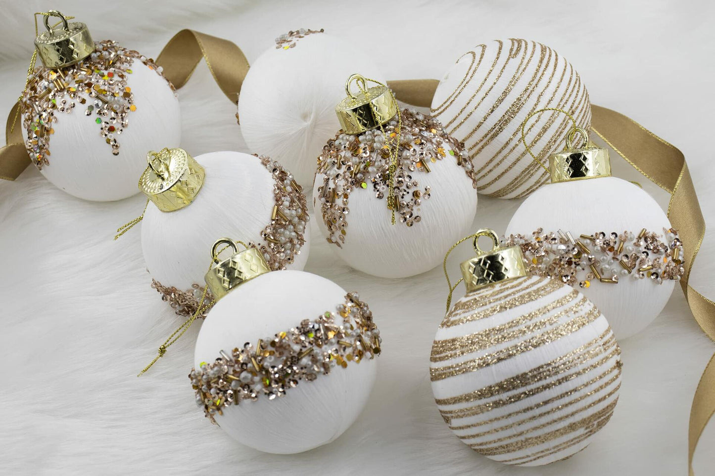 Satin Christmas Balls Ornaments 12Pcs 3.15" White Silk Hanging Decor
