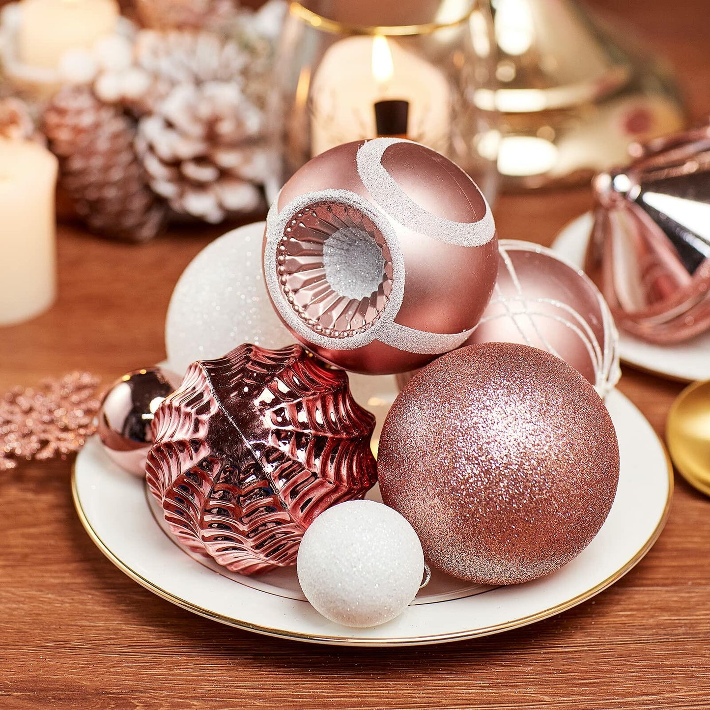 XmasExp Christmas Ball Ornaments Shatterproof Rose Gold 102pcs Set Xmas Tree