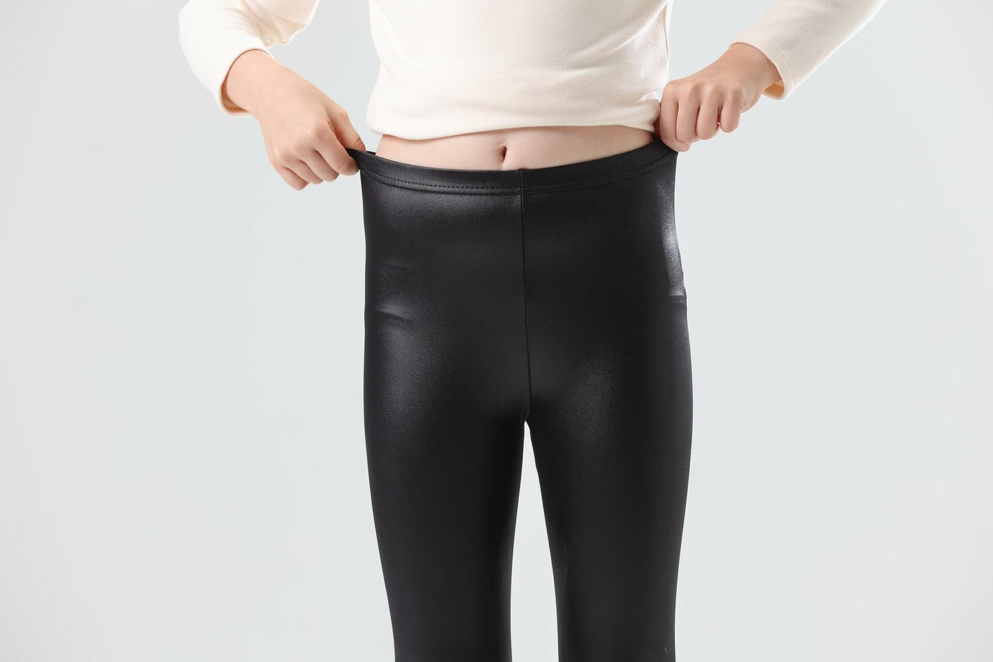 CVVTEE Girls Faux Leather Stretch Leggings Black Fleece-Lined Size 12