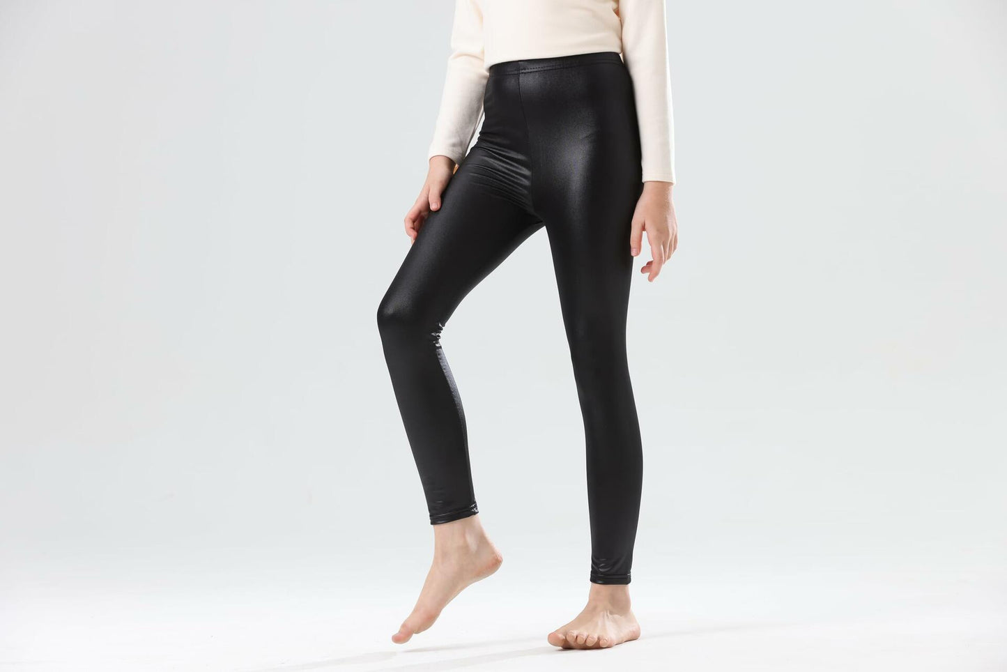 CVVTEE Girls Faux Leather Stretch Leggings Black Fleece-Lined Size 12