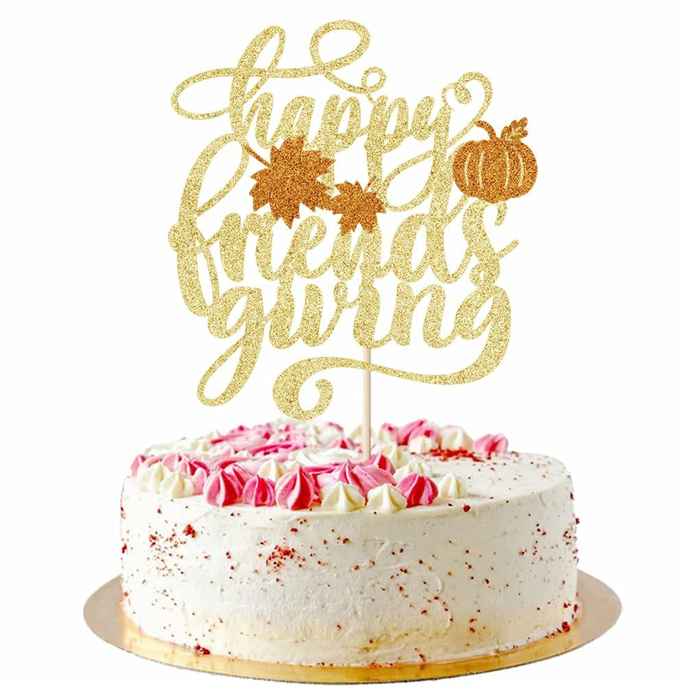AROKIPPRY Gold Glitter Pumpkin Cake Topper Autumn Fall Maple Leaves Party