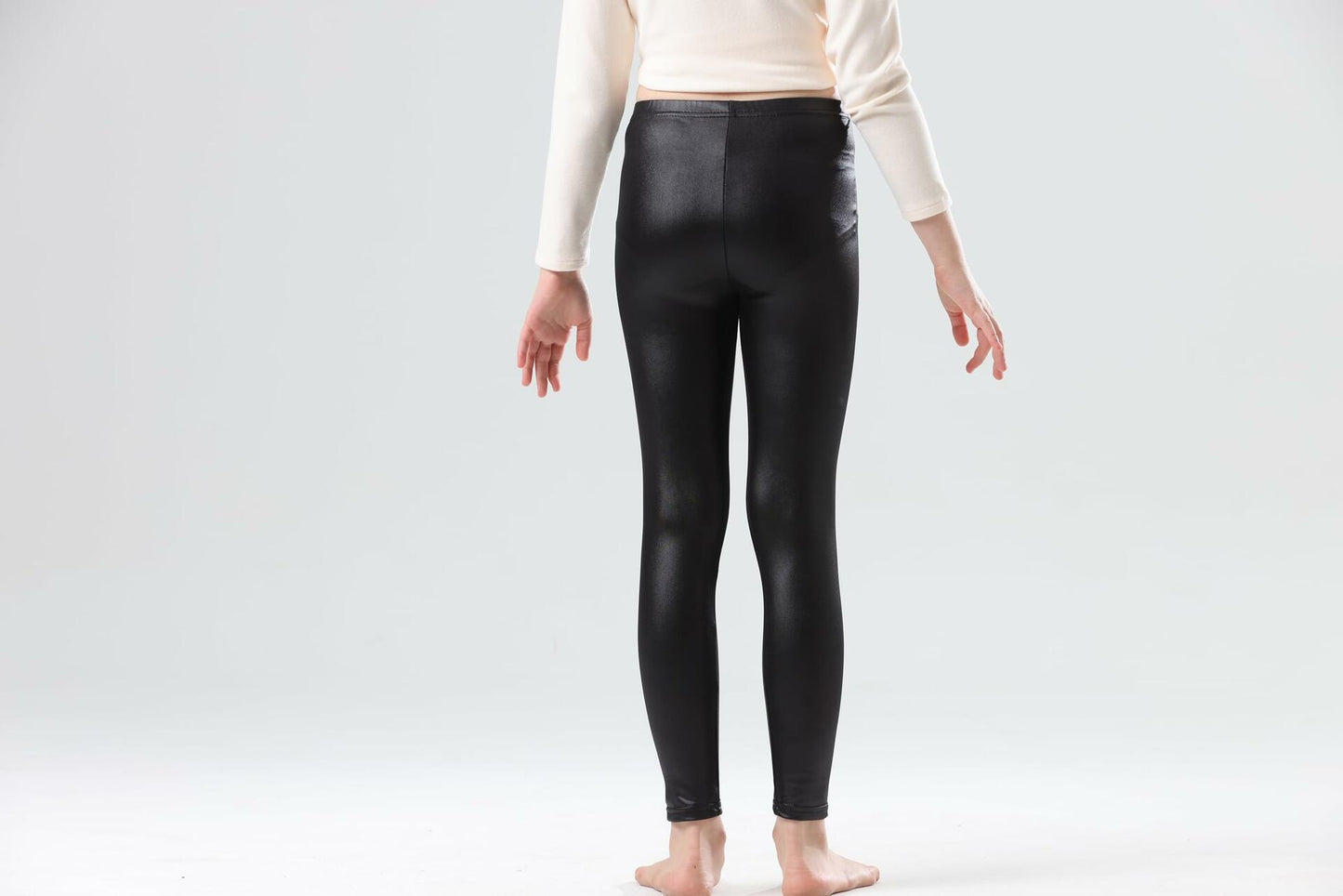 CVVTEE Girls Faux Leather Stretch Leggings Black Fleece-Lined Size 12