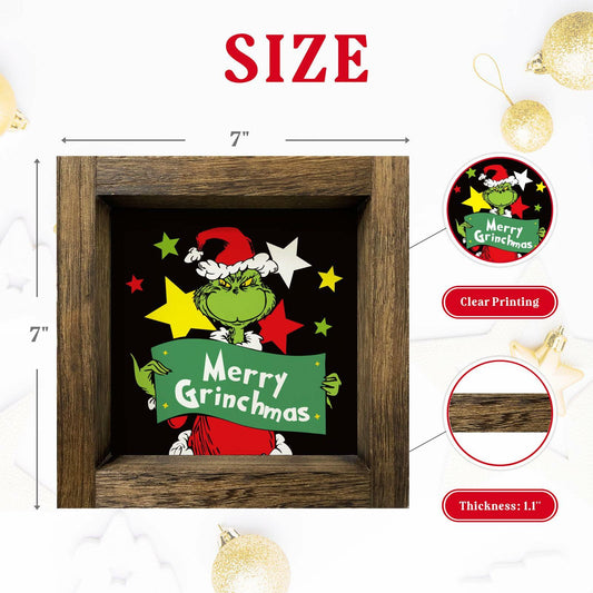 Funny Christmas Wooden Sign Home Bathroom Decor Cute Xmas 7x7 Inch Frame