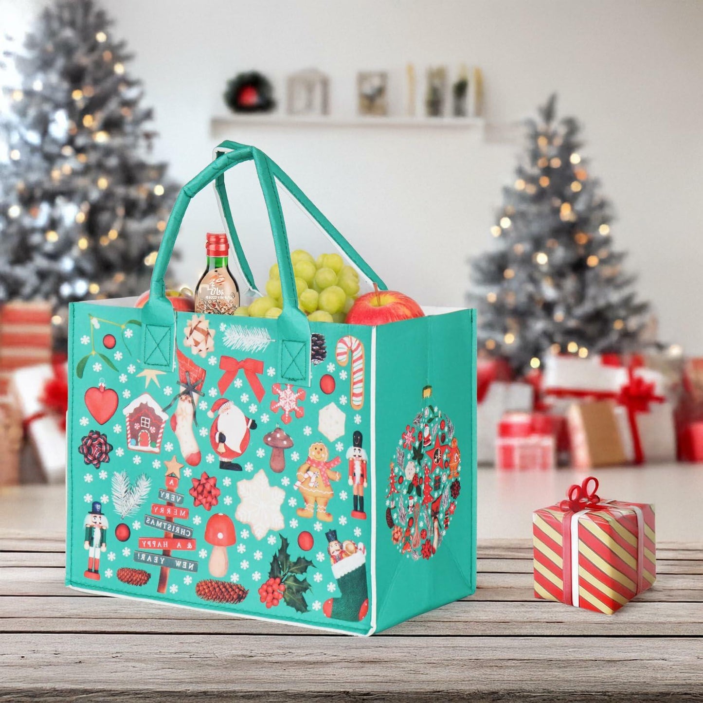 JIWINNER 4PCS Felt Gift Bags 13x7x10 with Handles Christmas Wrapping