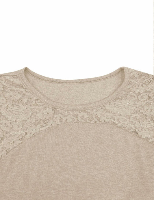 Uincloset Women's Long Sleeve Lace Crochet Tunic Blouse Khaki Size XX-Large