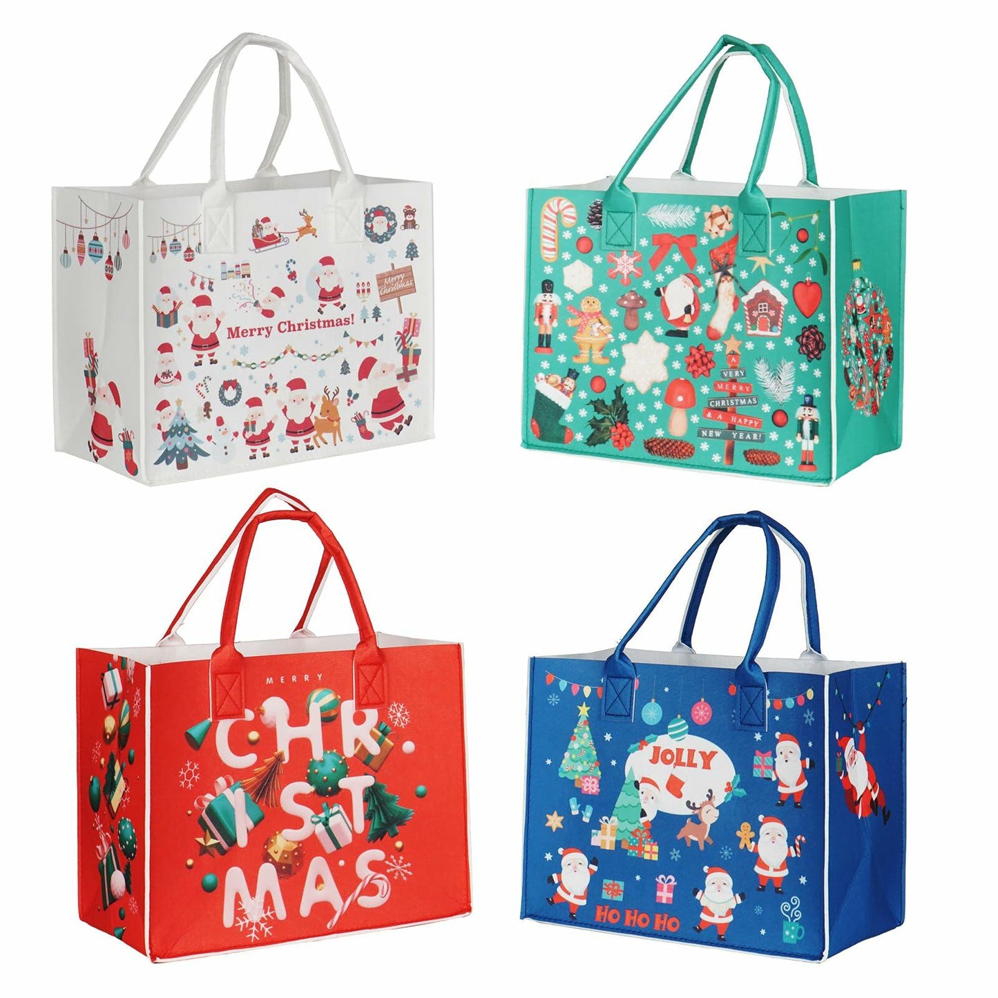 JIWINNER 4PCS Felt Gift Bags 13x7x10 with Handles Christmas Wrapping