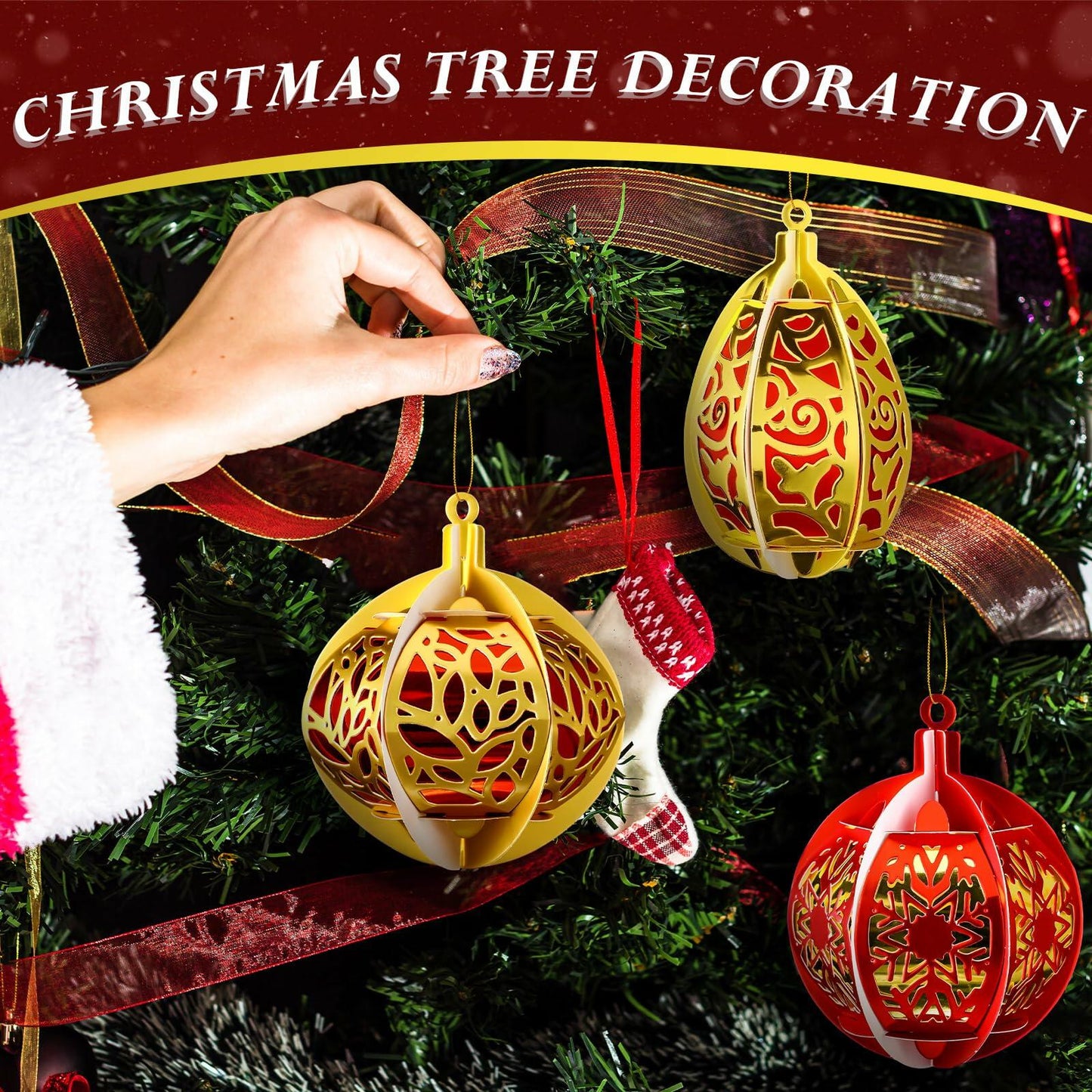 Vercraft 12 Pcs Christmas Tree Balls Ornaments Red Gold Hanging Decor