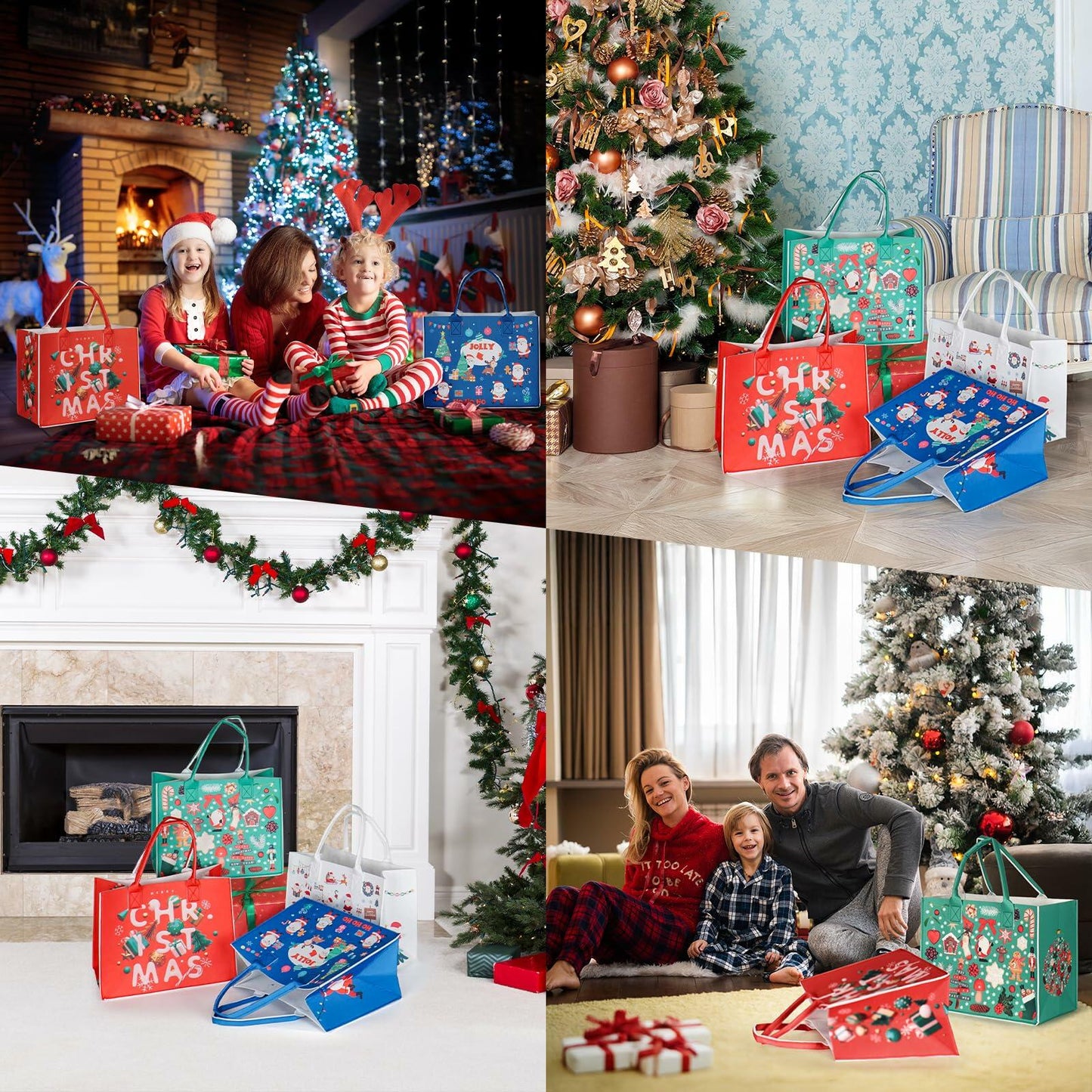 JIWINNER 4PCS Felt Gift Bags 13x7x10 with Handles Christmas Wrapping