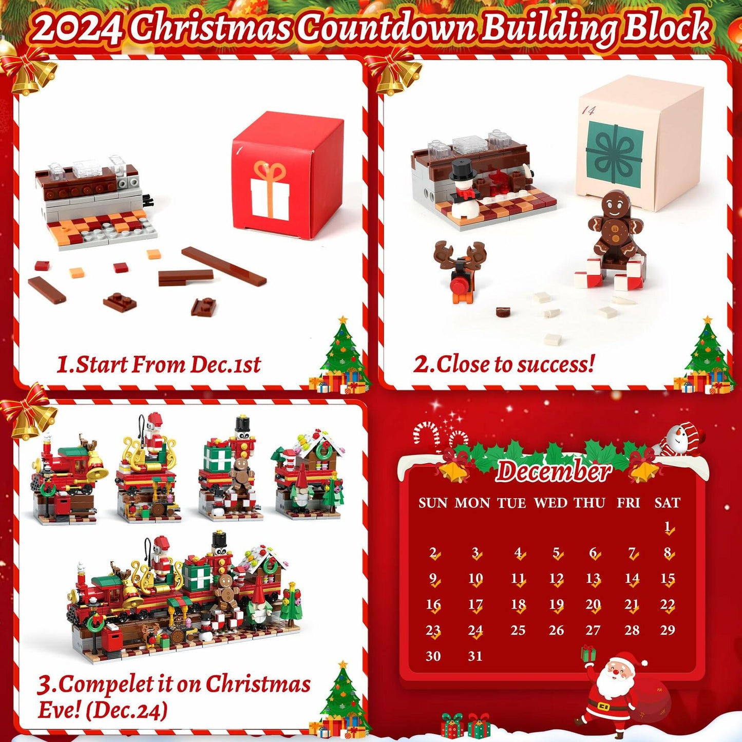 Advent Calendar 2024 Building Blocks Toys 24 Boxes Christmas Countdown