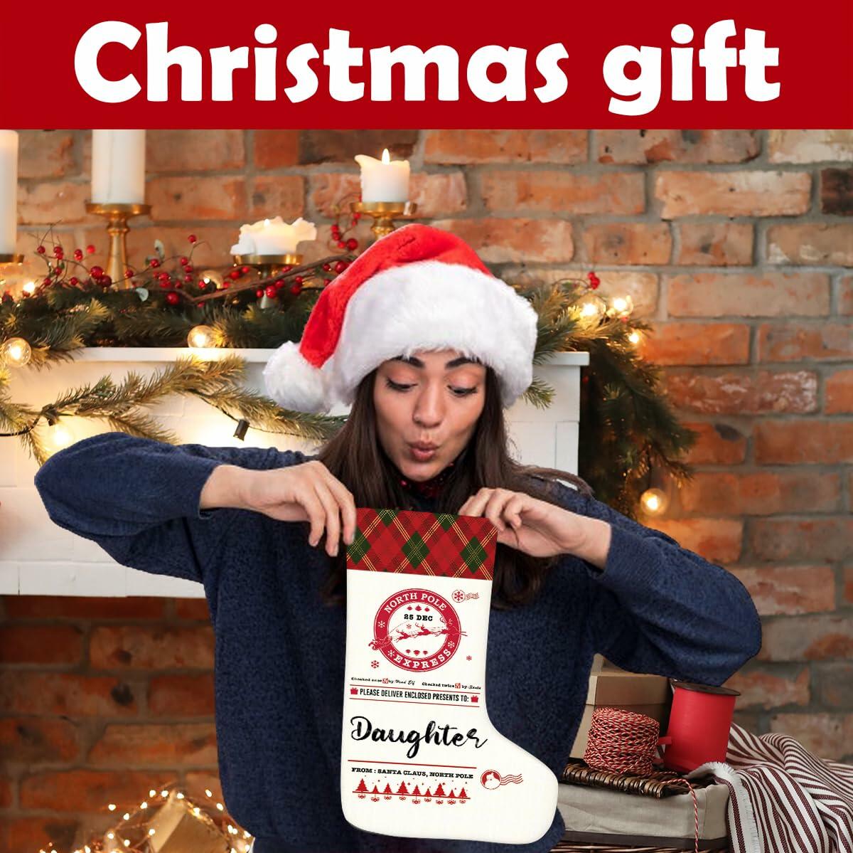 HEWBE Burlap Christmas Stocking Rustic Hanging Xmas Decoration Daughter Gift