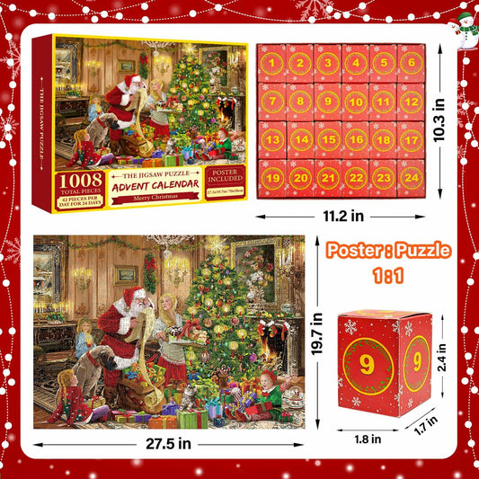 1008 Pc Christmas Jigsaw Puzzle Advent Calendar 2024, 24 Days, Family Gift