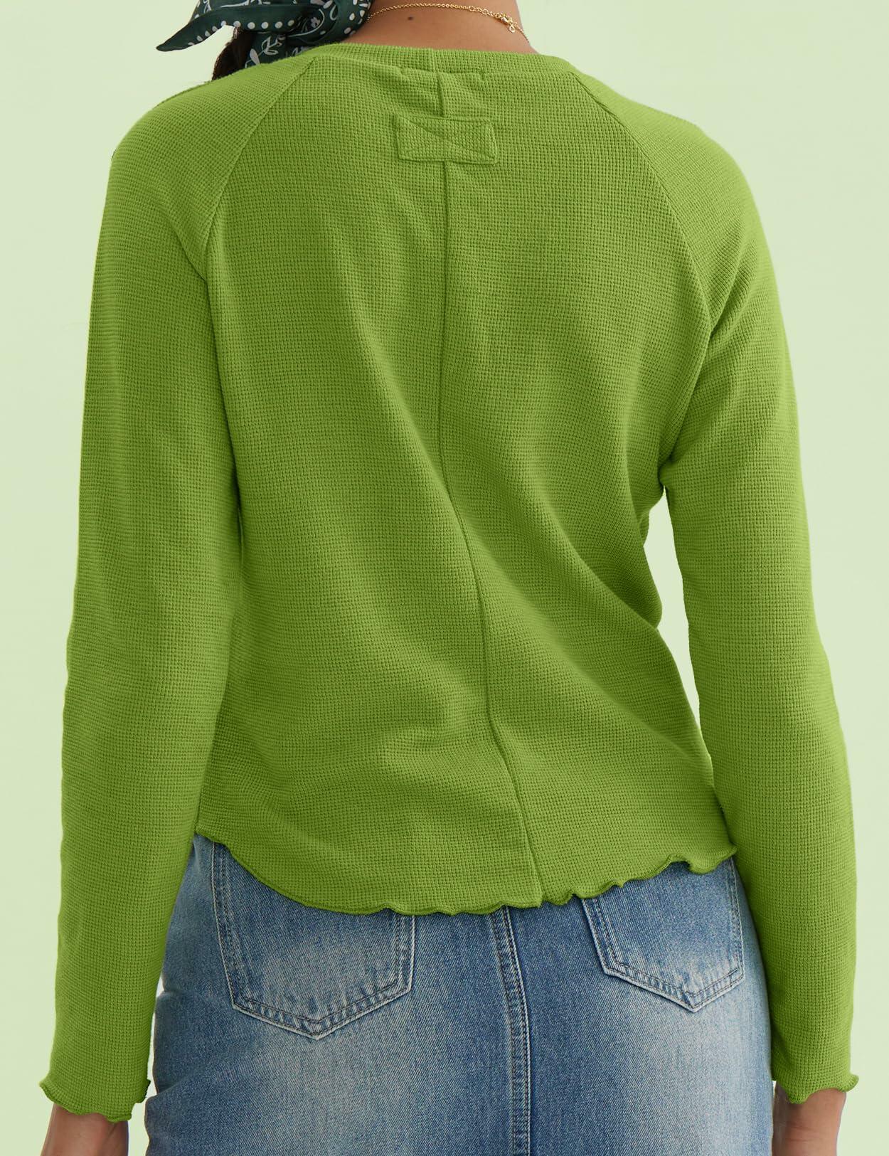 CHERFLY Women's Slim Fit Long Sleeve Tunic Top Salted Lime Green Size M