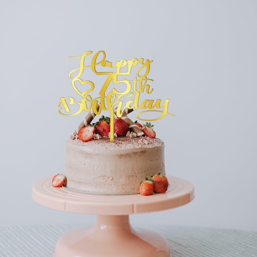 Alewoaly Acrylic Happy 75th Birthday Cake Top Decoration Party Decor
